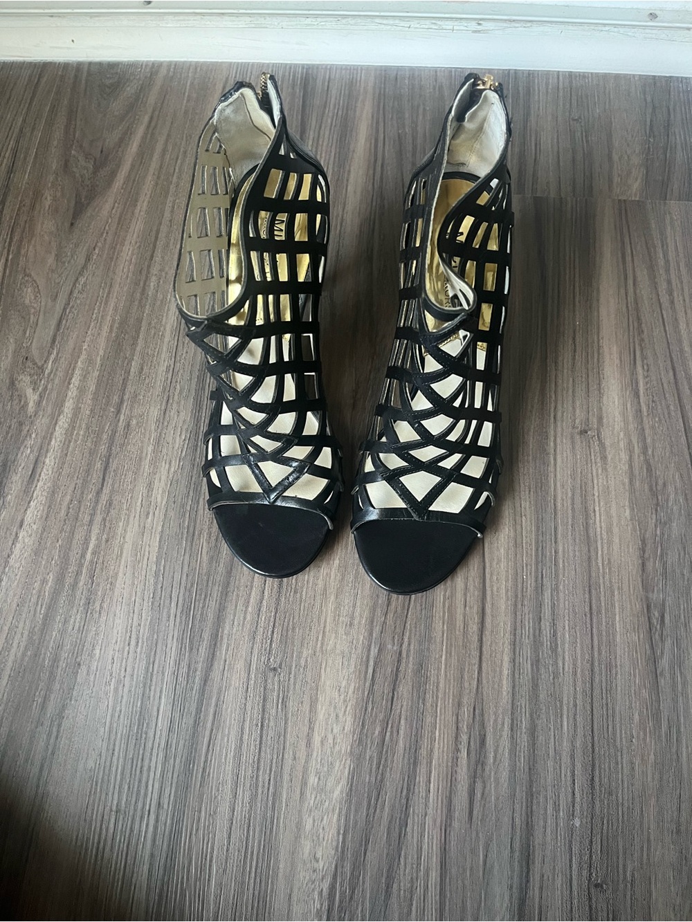 Michael Kors Black Cage-Strap Peep-Toe Heels